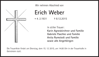 Traueranzeige von Erich Weber von trauer.echo-online.de