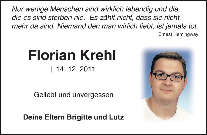 Traueranzeige für Florian Krehl vom 14.12.2015 aus trauer.echo-online.de