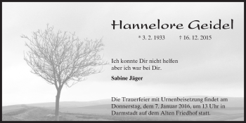Traueranzeige von Hannelore Geidel von trauer.echo-online.de