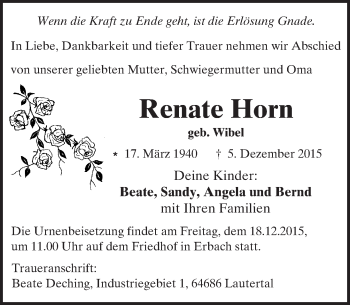 Traueranzeige von Renate Horn von trauer.echo-online.de