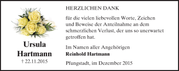 Traueranzeige von Ursula Hartmann von trauer.echo-online.de