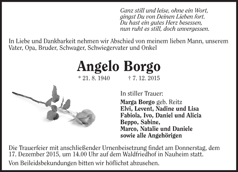  Traueranzeige für Angelo Borgo vom 12.12.2015 aus trauer.echo-online.de