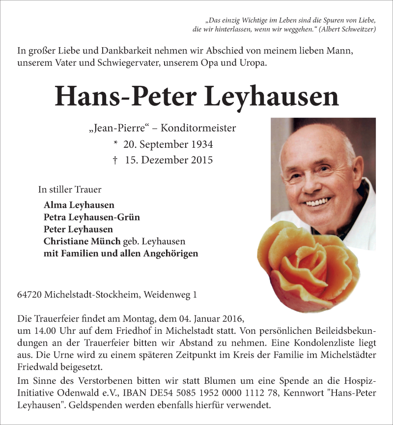  Traueranzeige für Hans-Peter Leyhausen vom 19.12.2015 aus trauer.echo-online.de