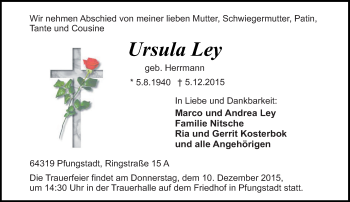 Traueranzeige von Ursula Ley von trauer.echo-online.de