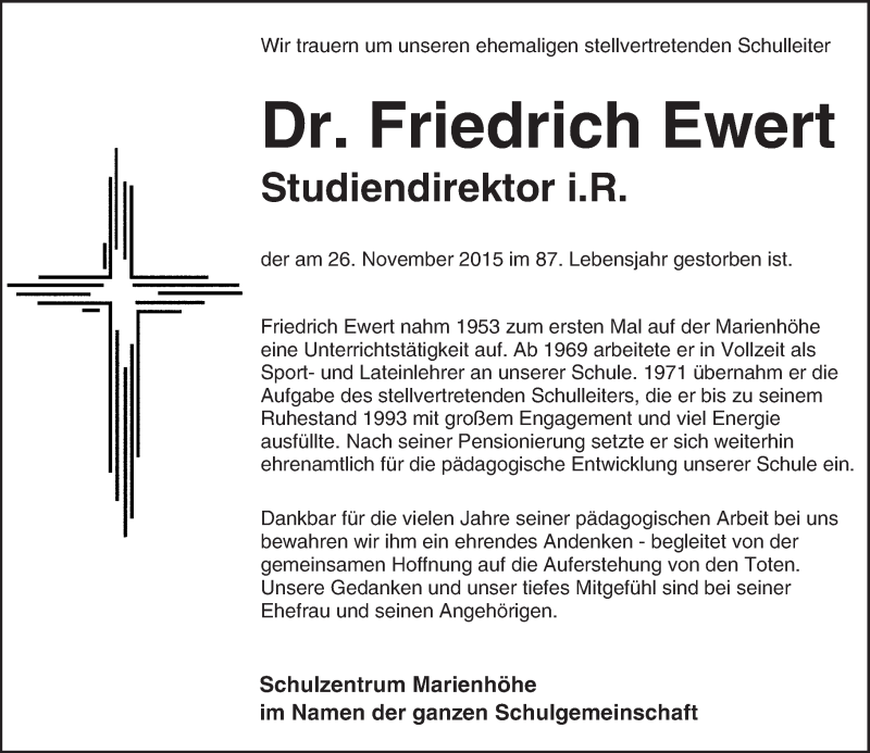  Traueranzeige für Friedrich Ewert vom 02.12.2015 aus trauer.echo-online.de