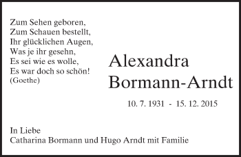 Traueranzeige von Alexandra Bormann-Arndt von trauer.echo-online.de