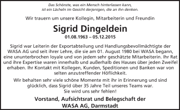 Traueranzeige von Sigrid Dingeldein von trauer.echo-online.de