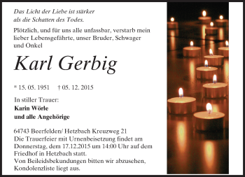 Traueranzeige von Karl Gerbig von trauer.echo-online.de