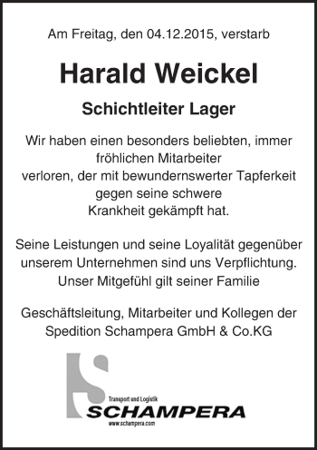 Traueranzeige von Harald Weickel von trauer.echo-online.de