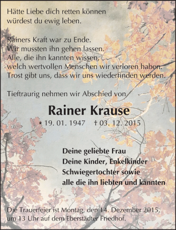 Traueranzeige von Rainer Krause von trauer.echo-online.de