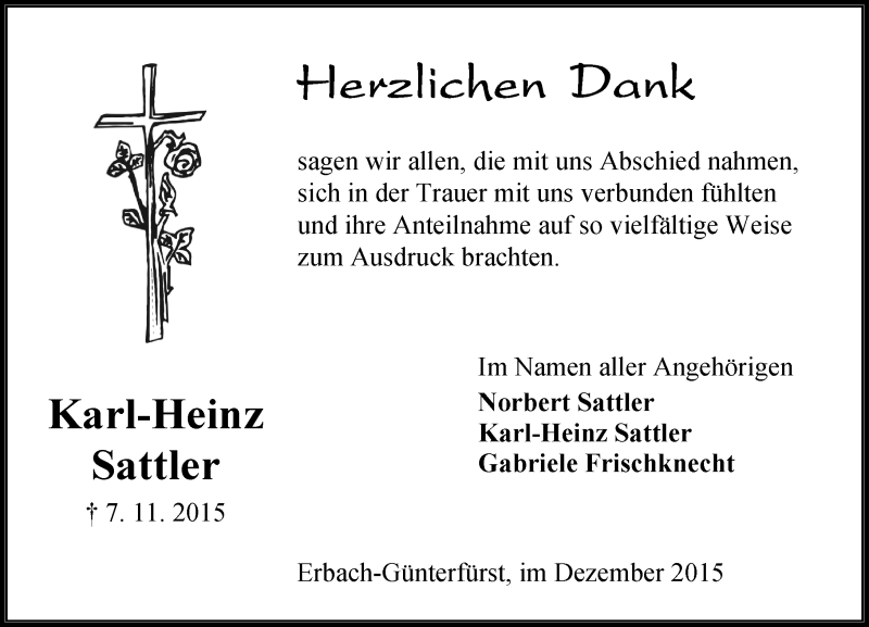  Traueranzeige für Karl-Heinz Sattler vom 12.12.2015 aus trauer.echo-online.de