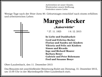 Traueranzeige von Margot Becker von trauer.echo-online.de