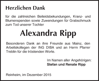Traueranzeige von Alexandra Ripp von trauer.echo-online.de