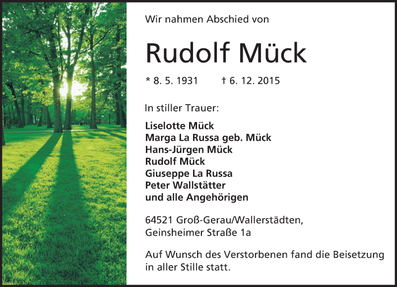  Traueranzeige für Rudolf Mück vom 15.12.2015 aus trauer.echo-online.de