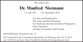 Traueranzeige von Manfred Niermann von trauer.echo-online.de
