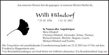 Traueranzeige von Willi Hilsdorf von trauer.echo-online.de
