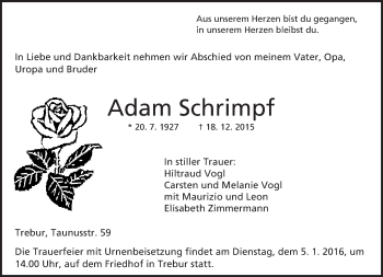 Traueranzeige von Adam Schrimpf von trauer.echo-online.de