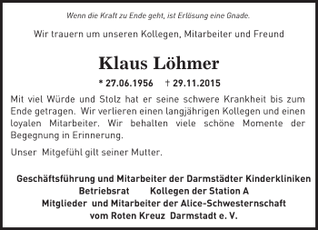 Traueranzeige von Klaus Löhmer von trauer.echo-online.de