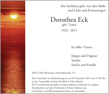 Traueranzeige von Dorothea Eck von trauer.echo-online.de