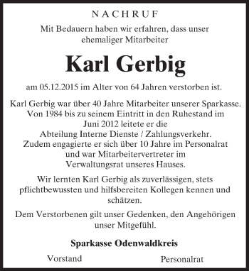 Traueranzeige von Karl Gerbig von trauer.echo-online.de