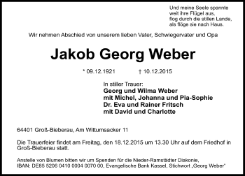 Traueranzeige von Jakob Georg Weber von trauer.echo-online.de