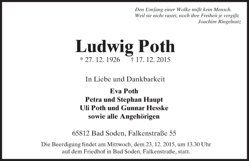  Traueranzeige für Ludwig Poth vom 19.12.2015 aus trauer.echo-online.de