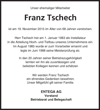 Traueranzeige von Franz Tschech von trauer.echo-online.de