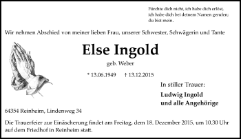 Traueranzeige von Else Ingold von trauer.echo-online.de