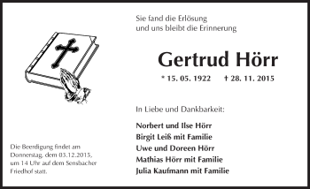 Traueranzeige von Gertrud Hörr von trauer.echo-online.de