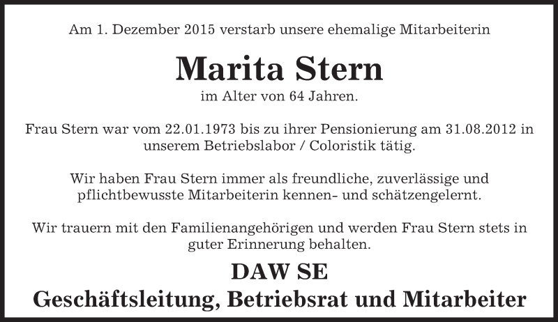  Traueranzeige für Marita Stern vom 19.12.2015 aus trauer.echo-online.de