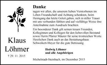 Traueranzeige von Klaus Löhmer von Darmstädter Echo