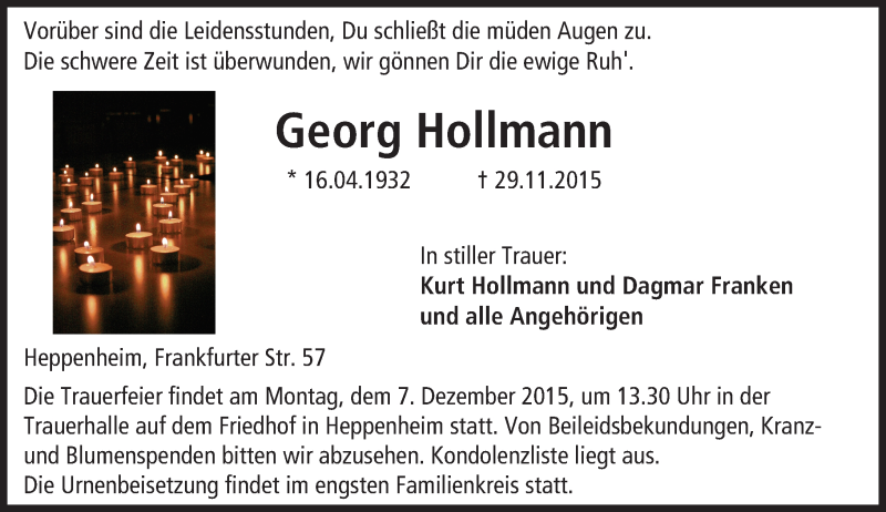  Traueranzeige für Georg Hollmann vom 03.12.2015 aus trauer.echo-online.de