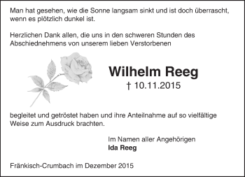 Traueranzeige von Wilhelm Reeg von trauer.echo-online.de