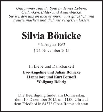 Traueranzeige von Silvia Bönicke von trauer.echo-online.de