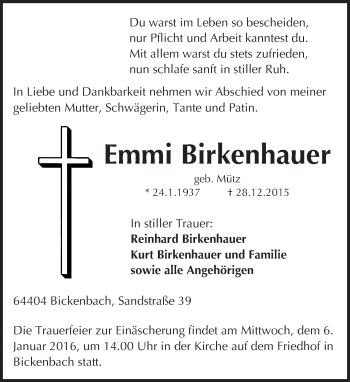 Traueranzeige von Emmi Birkenhauer von trauer.echo-online.de