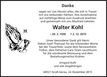 Traueranzeige von Walter Kohl von trauer.echo-online.de