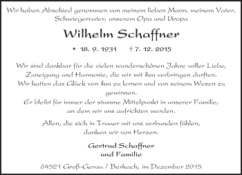 Traueranzeige von Wilhelm Schaffner von trauer.echo-online.de