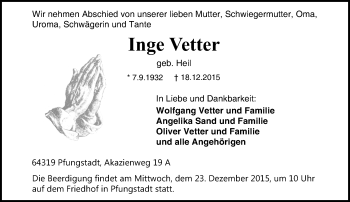 Traueranzeige von Inge Vetter von trauer.echo-online.de