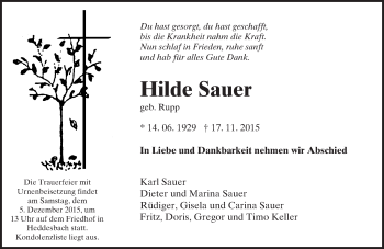 Traueranzeige von Hilde Sauer von trauer.echo-online.de