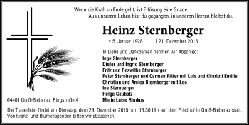 Traueranzeige von Heinz Sternberger von trauer.echo-online.de
