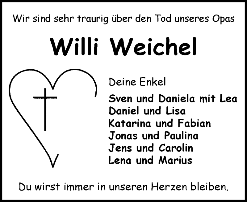  Traueranzeige für Willi Weichel vom 19.12.2015 aus trauer.echo-online.de