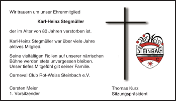 Traueranzeige von Karl-Heinz Stegmüller von trauer.echo-online.de