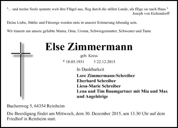 Traueranzeige von Else Zimmermann von trauer.echo-online.de