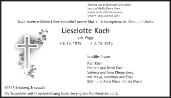 Traueranzeige von Lieselotte Koch von trauer.echo-online.de