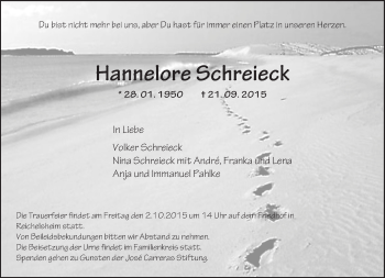 Traueranzeige von Hannelore Schreieck von trauer.echo-online.de