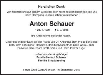 Traueranzeige von Anton Schauer von trauer.echo-online.de