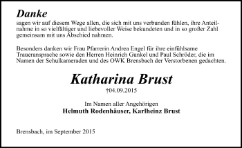 Traueranzeige von Katharina Brust von trauer.echo-online.de