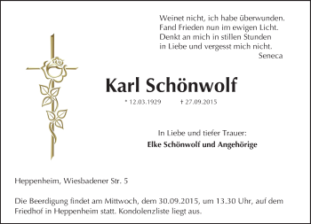 Traueranzeige von Karl Schönwolf von trauer.echo-online.de