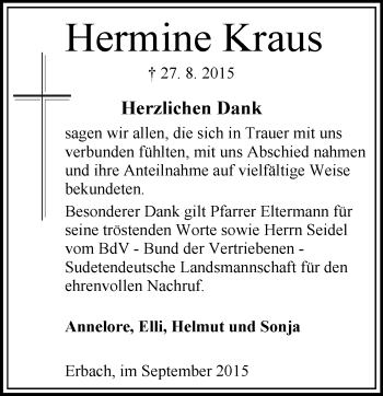 Traueranzeige von Hermine Kraus von trauer.echo-online.de