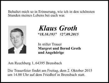 Traueranzeige von Klaus Groth von trauer.echo-online.de
